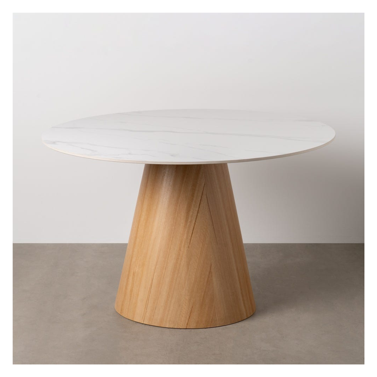 Marble Top Wood Cone Base Dining Table